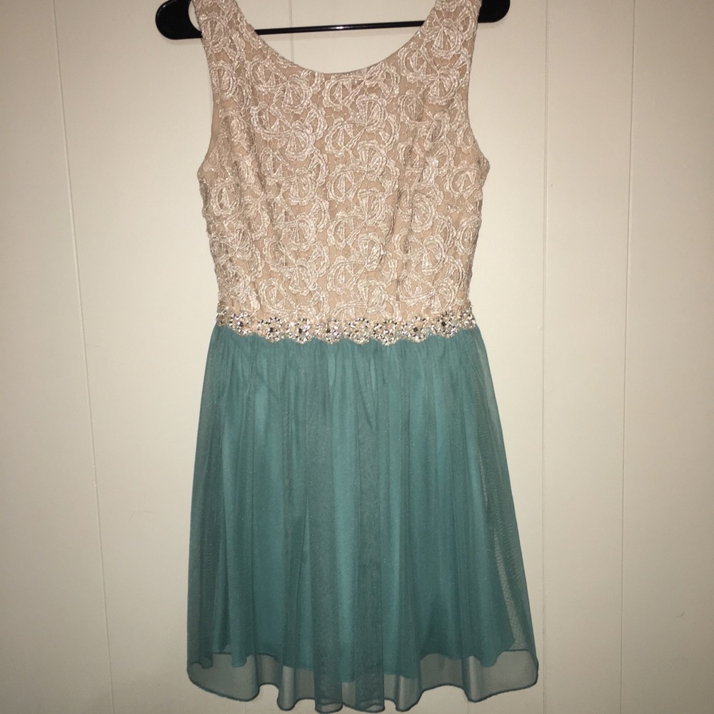 Teal Bottom, Lace Top Dress